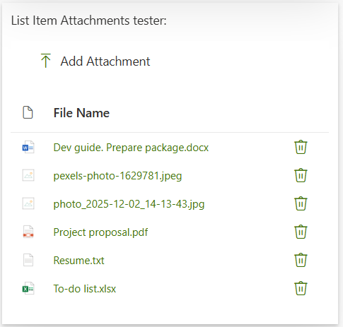 ListItemAttachments Details List Compact 