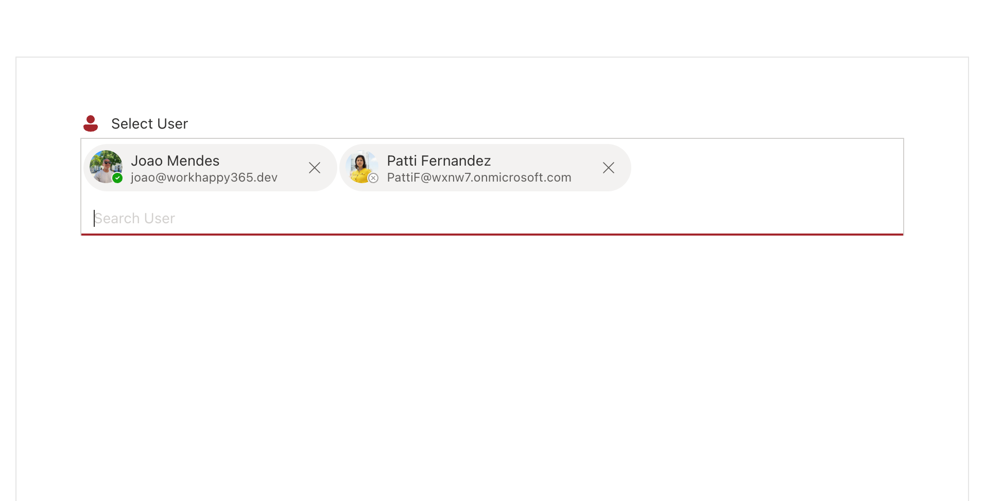 Selected users in the input