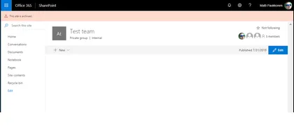Displaying notification if a team is set as archived