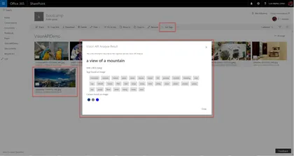 Image Metadata from Cognitive Services Vision API List View Command Set