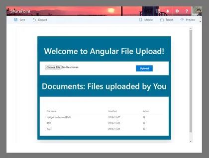 File Upload web part using AngularJs