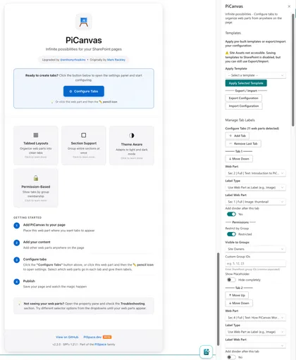 PiCanvas - Tabbed Page Sections