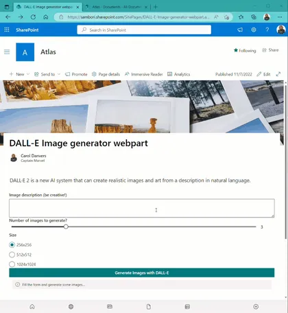 Image Generation using DALL-E API Web Part