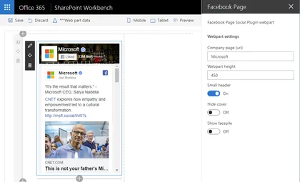 SharePoint Framework Facebook Page Social Plugin web part
