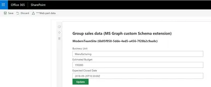 Read / update MS Graph Custom Schema Extensions Web Part