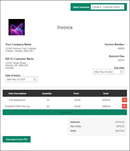 Invoice Generator Web Part
