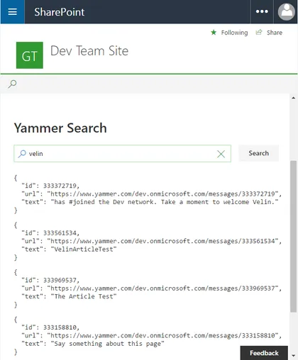 Yammer REST API web part