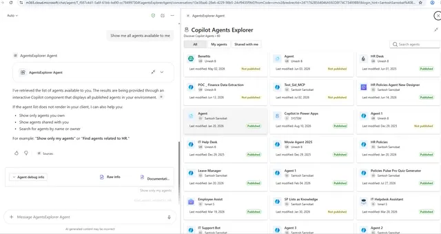 Component in Action running in Microsoft 365 Copilot
