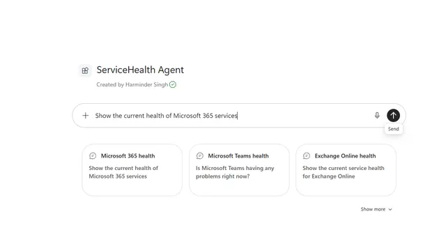 M365 Service Health overview showing current Microsoft 365 service status