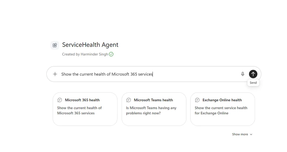 M365 Service Health overview showing current Microsoft 365 service status