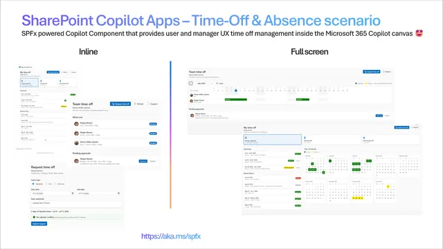 My Time Off scenario — inline balance card and full-screen team absence calendar
