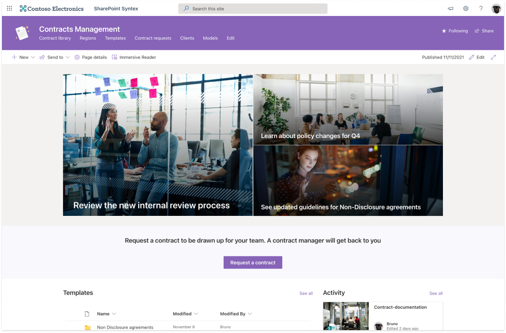 SharePoint Syntex Contracts Management Site